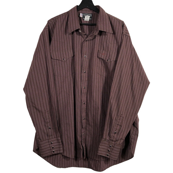 Vintage Western Pearl Snap Shirt Dark Red Black Stripe Flying R USA 18 1/2 37 - Picture 1 of 8